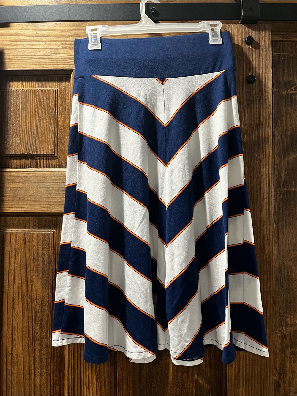 Navy and White Chevron A-Line Skirt